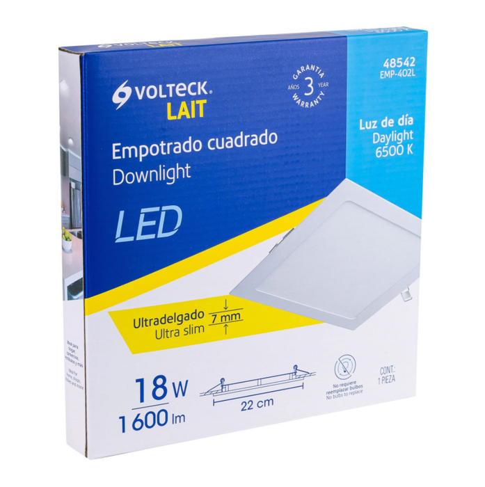 LUMINARIO ULTRADELGADO CUADRADO PARA EMPOTRAR DE 18W