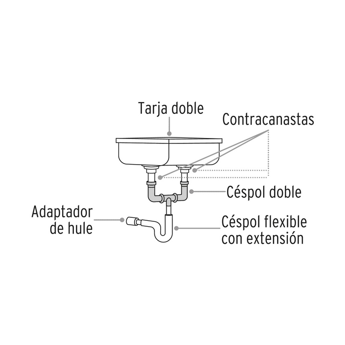 CESPOL DOBLE PARA FREGADERO POLIPROPILENO 1-1/2' FOSET