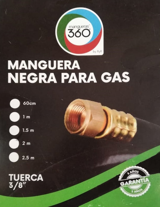 MANGUERA PARA GAS NEGRO 3/8 X 1 MT.