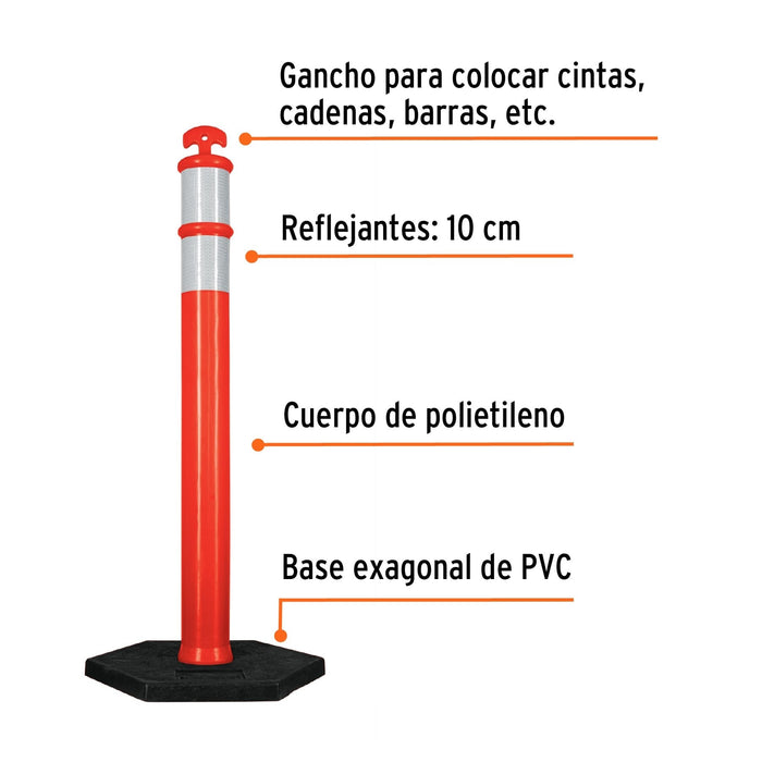 POSTE DELIMITADOR DE 115 CM DE ALTO CON BASE Y REFLEJANTE