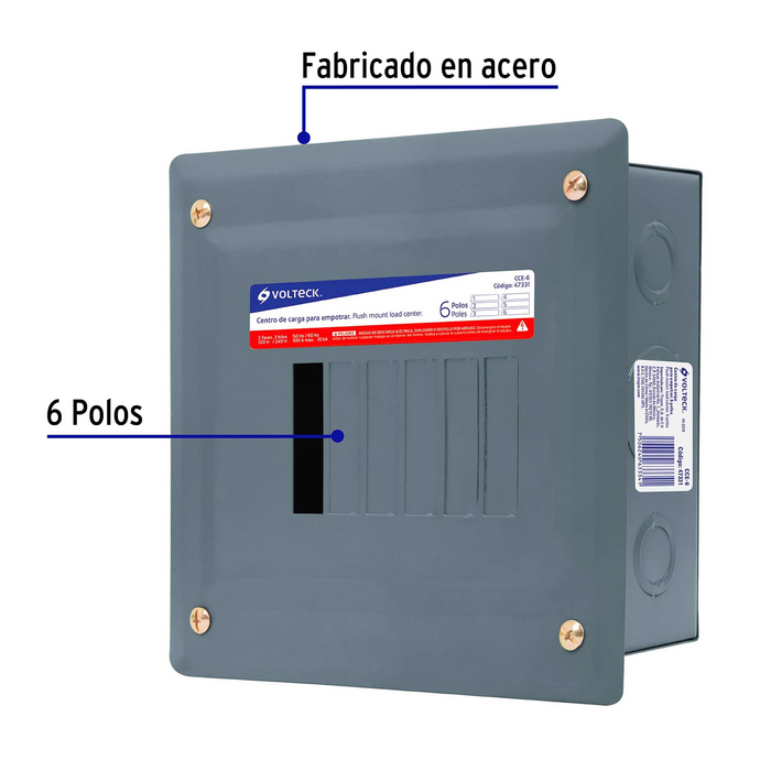 CENTRO DE CARGA EMPOTRABLE DE 6 POLOS VOLTECH