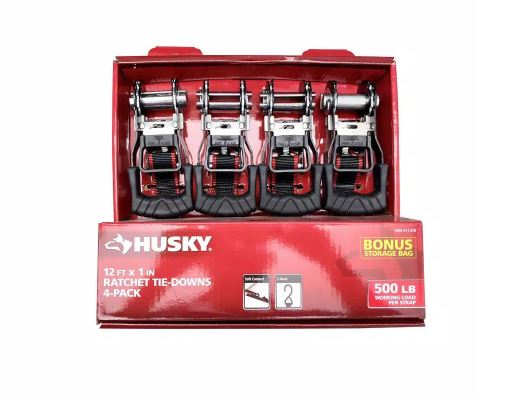 SUJETADORES TIPO TRINQUETE HUSKY DE 12FT X 1" 500LBS C/ 4 PZS