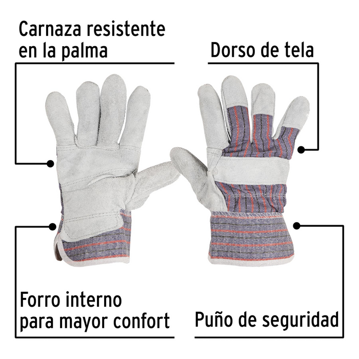 GUANTES DE CARNAZA Y LONETA UNITALLA PRETUL