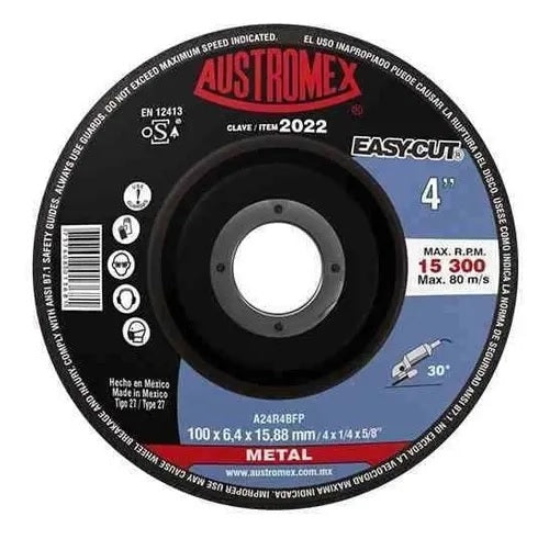 DISCO DE DESBASTE 4" X 1/4" X 5/8", TIPO 27, METAL, EASY-CUT©