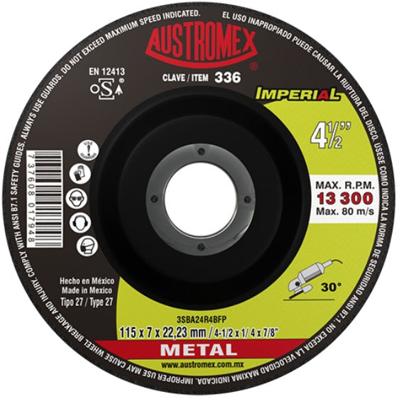 DISCO DE DESBASTE 4-1/2" X 1/4" X 7/8", TIPO 27, METAL, IMPERIAL